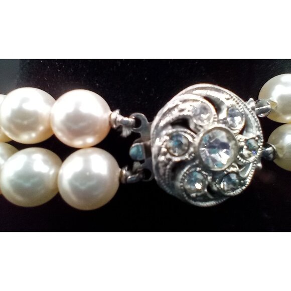 Choker Necklace Double Strand Faux Pearl Vintage 1950s 14 Inch Jewelry Box Clasp - Picture 9 of 15